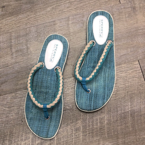 Sperry Top-Sider Womens Flip Flops Braided Teal Blue Size 7 - Picture 1 of 6